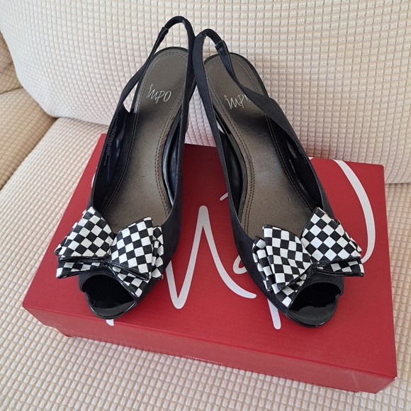 Impo Black  Slingback Wedge with Checkered Bow - Picture 7 of 7